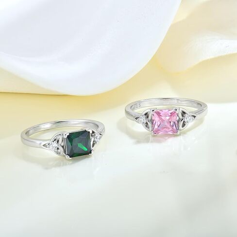 Celtic Knot Rings 925 Sterling Silver 6mm Princess Cut Birthstone Engagement Rings for Women in Kuwait