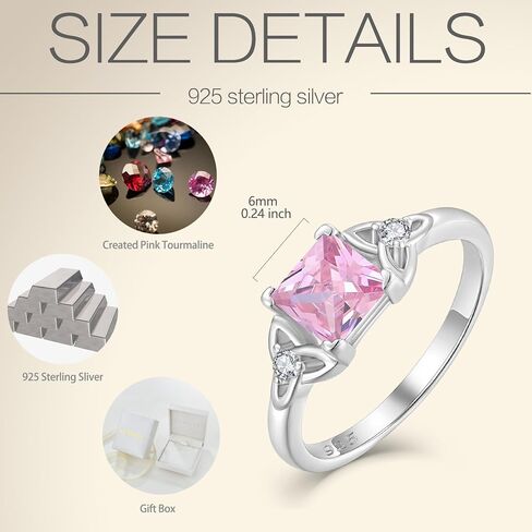 Celtic Knot Rings 925 Sterling Silver 6mm Princess Cut Birthstone Engagement Rings for Women in Kuwait