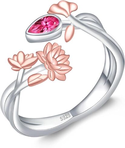 Birth Flower Rings for Women 925 Sterling Silver Flower Month Ring Flower Birthstone Ring BirthFlower Jewelry Birth Flower Gifts Open Adjustable in Kuwait