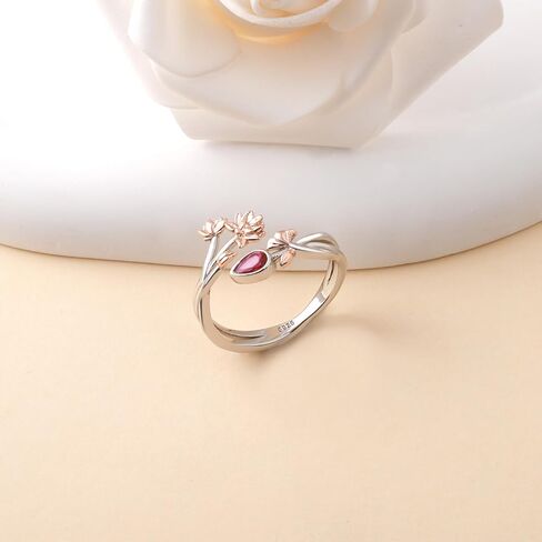 Birth Flower Rings for Women 925 Sterling Silver Flower Month Ring Flower Birthstone Ring BirthFlower Jewelry Birth Flower Gifts Open Adjustable in Kuwait