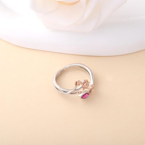 Birth Flower Rings for Women 925 Sterling Silver Flower Month Ring Flower Birthstone Ring BirthFlower Jewelry Birth Flower Gifts Open Adjustable in Kuwait