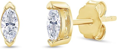 18k Gold Plated Sterling Silver Post Moissanite Stud Earrings for Women | 5MM X 2.5MM Marquise Shape Solitaire Moissanite Stud Earrings | Cartilage Earring | Piercing Jewelry | Small Stud Earrings in Kuwait