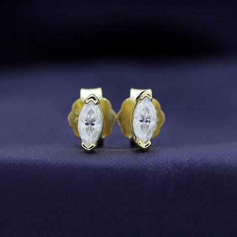 18k Gold Plated Sterling Silver Post Moissanite Stud Earrings for Women | 5MM X 2.5MM Marquise Shape Solitaire Moissanite Stud Earrings | Cartilage Earring | Piercing Jewelry | Small Stud Earrings in Kuwait