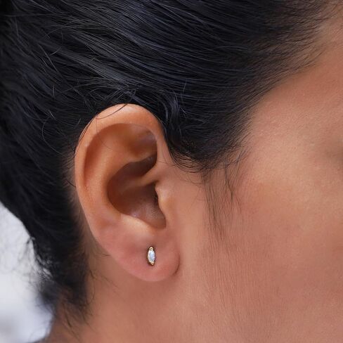 18k Gold Plated Sterling Silver Post Moissanite Stud Earrings for Women | 5MM X 2.5MM Marquise Shape Solitaire Moissanite Stud Earrings | Cartilage Earring | Piercing Jewelry | Small Stud Earrings in Kuwait
