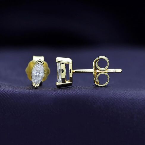 18k Gold Plated Sterling Silver Post Moissanite Stud Earrings for Women | 5MM X 2.5MM Marquise Shape Solitaire Moissanite Stud Earrings | Cartilage Earring | Piercing Jewelry | Small Stud Earrings in Kuwait