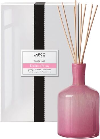 LAFCO New York Signature Reed Diffuser, Feu de Bois - 15 oz - Up to 9 Months Fragrance Life - Reusable, Hand Blown Glass Vessel - Natural Wood Reeds - Made in The USA in Kuwait