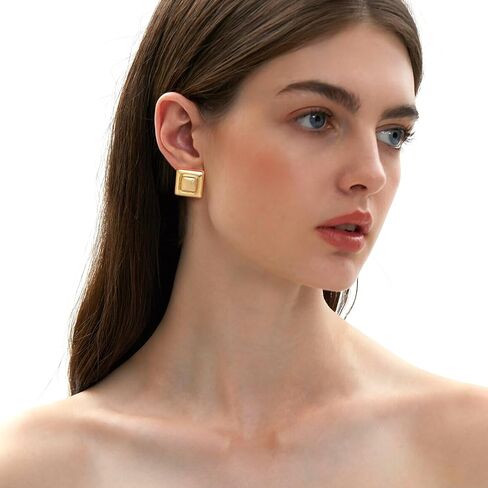 Gold Square Stud Earrings for Women Polished Spiral Stud Earrings for Women Birthday Jewelry in Saudi Arabia