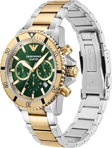ساعة إمبوريو أرماني للرجال كرونوغراف بسوار من الستانلس ستيل بلونين ذهبي وفضي (موديل: AR11586) in Kuwait