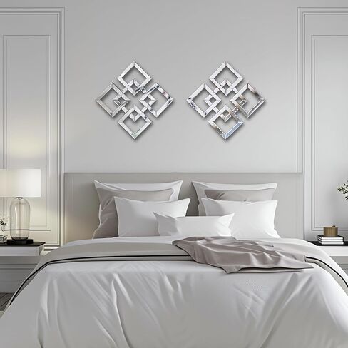 Modern Mirrors for Wall Decor - Crushed Diamond Glitter Decorative Crystal Wall Hanging 3D Farmhouse Wall Art for Dining Room Kitchen Office Mirror Decor (2, Square) in Saudi Arabia
