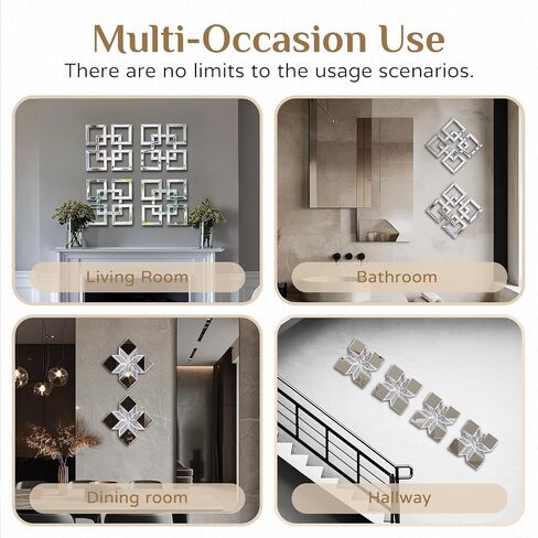 Modern Mirrors for Wall Decor - Crushed Diamond Glitter Decorative Crystal Wall Hanging 3D Farmhouse Wall Art for Dining Room Kitchen Office Mirror Decor (2, Square) in Saudi Arabia
