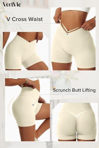Vertvie Gym Shorts Womens Scrunch Butt Lifting Workout Shorts Crossover High Waisted Seamless Booty Biker Yoga Shorts in Saudi Arabia