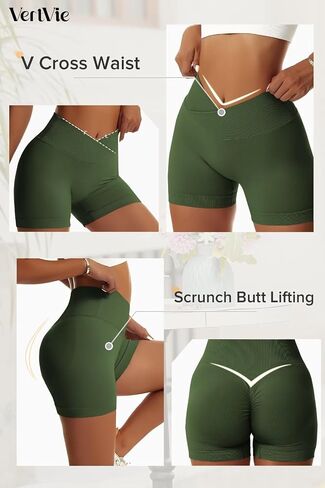 Vertvie Gym Shorts Womens Scrunch Butt Lifting Workout Shorts Crossover High Waisted Seamless Booty Biker Yoga Shorts in Saudi Arabia