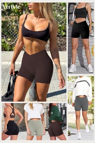 Vertvie Gym Shorts Womens Scrunch Butt Lifting Workout Shorts Crossover High Waisted Seamless Booty Biker Yoga Shorts in Saudi Arabia