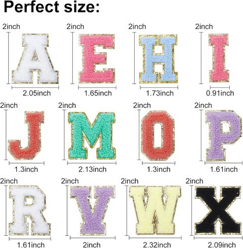 52 Pcs Iron On Letter Patches Colorful Chenille Embroidered Patches with Gold Glitter Border Sew On for Clothes Backpacks Bags Jacket Halloween Christmas Stockings DIY in Saudi Arabia