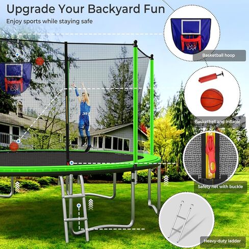 ترامبولين مطور بطول 14 قدمًا للأطفال والكبار، ترامبولين كبير في الهواء الطلق مع أوتاد، خفيف، مرش، ترامبولين في الفناء الخلفي مع طوق كرة السلة وشبكة، سعة 4-6 أطفال والكبار in Kuwait