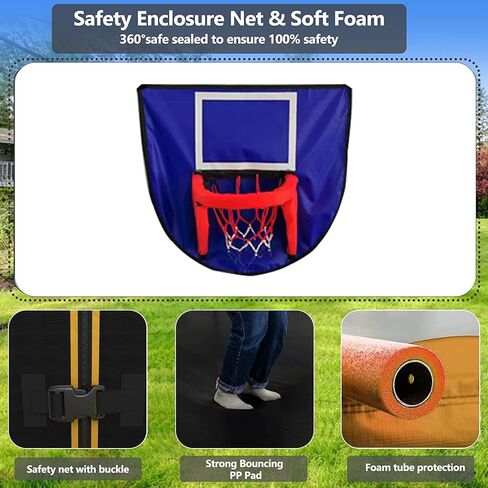 ترامبولين مطور بطول 14 قدمًا للأطفال والكبار، ترامبولين كبير في الهواء الطلق مع أوتاد، خفيف، مرش، ترامبولين في الفناء الخلفي مع طوق كرة السلة وشبكة، سعة 4-6 أطفال والكبار in Kuwait