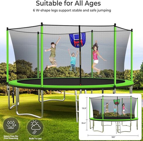 ترامبولين مطور بطول 14 قدمًا للأطفال والكبار، ترامبولين كبير في الهواء الطلق مع أوتاد، خفيف، مرش، ترامبولين في الفناء الخلفي مع طوق كرة السلة وشبكة، سعة 4-6 أطفال والكبار in Kuwait