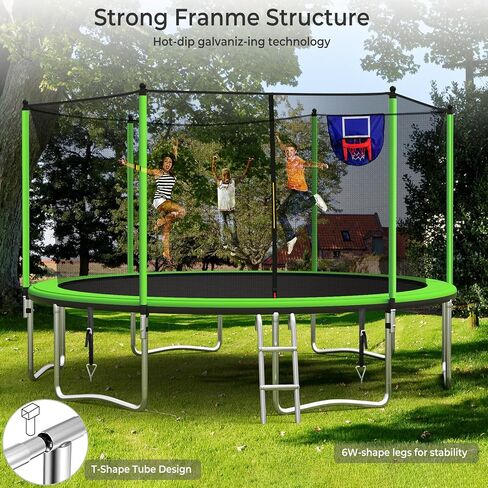 ترامبولين مطور بطول 14 قدمًا للأطفال والكبار، ترامبولين كبير في الهواء الطلق مع أوتاد، خفيف، مرش، ترامبولين في الفناء الخلفي مع طوق كرة السلة وشبكة، سعة 4-6 أطفال والكبار in Kuwait