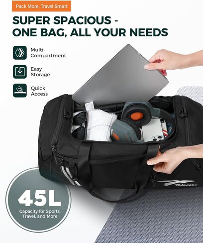 حقيبة رياضية من تولاسيا للرجال، حقيبة سفر من القماش الخشن بسعة 45 لتر، حقائب عطلة نهاية الأسبوع، حقيبة ظهر مع جيب مبلل وحجرة للأحذية، حقيبة رياضية من القماش الخشن للتمرين والمشي لمسافات طويلة والتسلق in Kuwait