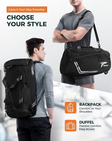 حقيبة رياضية من تولاسيا للرجال، حقيبة سفر من القماش الخشن بسعة 45 لتر، حقائب عطلة نهاية الأسبوع، حقيبة ظهر مع جيب مبلل وحجرة للأحذية، حقيبة رياضية من القماش الخشن للتمرين والمشي لمسافات طويلة والتسلق in Kuwait