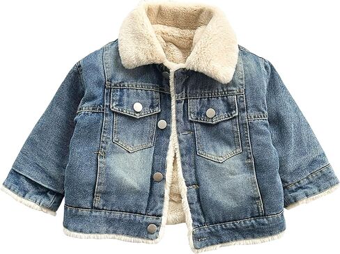 Toddler Baby Girl Boy Denim Jackets with Fleece Lined Winter Thicken Coats in Saudi Arabia