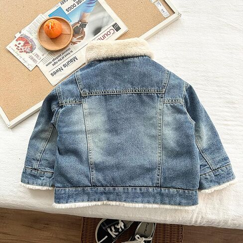 Toddler Baby Girl Boy Denim Jackets with Fleece Lined Winter Thicken Coats in Saudi Arabia