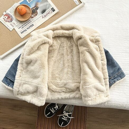 Toddler Baby Girl Boy Denim Jackets with Fleece Lined Winter Thicken Coats in Saudi Arabia