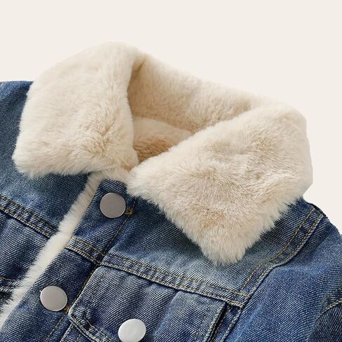 Toddler Baby Girl Boy Denim Jackets with Fleece Lined Winter Thicken Coats in Saudi Arabia