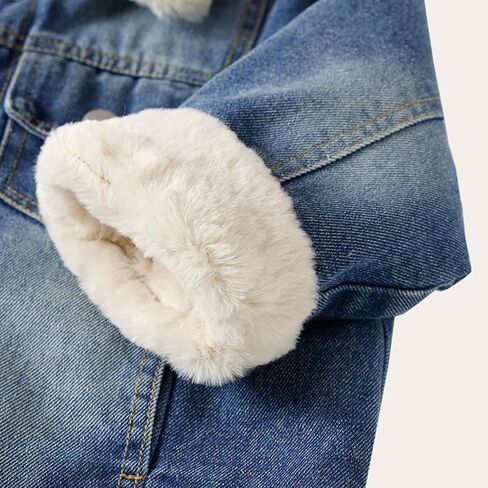 Toddler Baby Girl Boy Denim Jackets with Fleece Lined Winter Thicken Coats in Saudi Arabia
