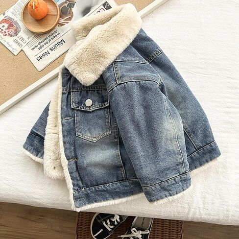 Toddler Baby Girl Boy Denim Jackets with Fleece Lined Winter Thicken Coats in Saudi Arabia