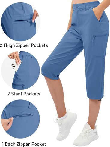 TACVASEN Women's Hiking Pants Cargo Capris Lightweight Water Resistant Quick Dry Casual Joggers Outdoor Zipper Pockets in Kuwait