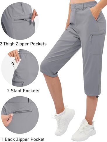 TACVASEN Women's Hiking Pants Cargo Capris Lightweight Water Resistant Quick Dry Casual Joggers Outdoor Zipper Pockets in Kuwait