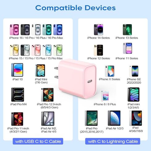 كتلة شاحن سريع iPhone 16/15، 20 وات، 3 عبوات، كتلة شاحن USB C من النوع C، كتلة شحن سريع، قابس جداري، محول PD من النوع C لهاتف iPhone 16 Pro Max/iPhone 15 Plus/14/13/12/11/X/AirPods/ آيباد برو/إير/ميني in Kuwait