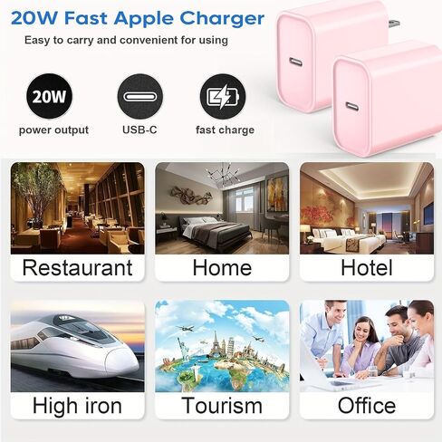 كتلة شاحن سريع iPhone 16/15، 20 وات، 3 عبوات، كتلة شاحن USB C من النوع C، كتلة شحن سريع، قابس جداري، محول PD من النوع C لهاتف iPhone 16 Pro Max/iPhone 15 Plus/14/13/12/11/X/AirPods/ آيباد برو/إير/ميني in Kuwait
