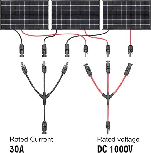 Solar Panel Connectors 3 to 1 Y Branch PV Connector Kit 1 Pair Solar Parallel Adapter 30A IP67 Waterproof Solar Panel Splitter Cable for RVs Roof (M/FFF, F/MMM) in Kuwait
