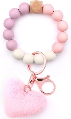 Key Ring Bracelet Silicone Beaded Cute Keychain Wristlet for Women Can Hang Wallet Key Chains Women for Car Keys in Kuwait