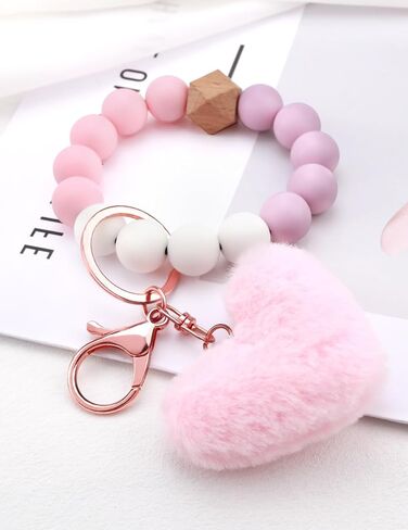 Key Ring Bracelet Silicone Beaded Cute Keychain Wristlet for Women Can Hang Wallet Key Chains Women for Car Keys in Kuwait