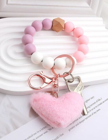 Key Ring Bracelet Silicone Beaded Cute Keychain Wristlet for Women Can Hang Wallet Key Chains Women for Car Keys in Kuwait