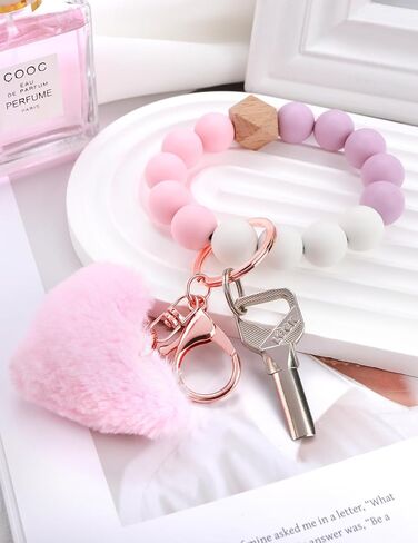Key Ring Bracelet Silicone Beaded Cute Keychain Wristlet for Women Can Hang Wallet Key Chains Women for Car Keys in Kuwait