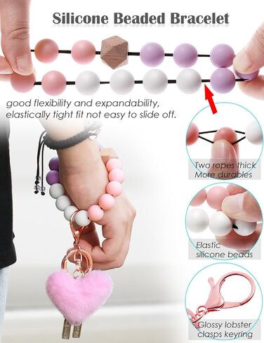 Key Ring Bracelet Silicone Beaded Cute Keychain Wristlet for Women Can Hang Wallet Key Chains Women for Car Keys in Kuwait