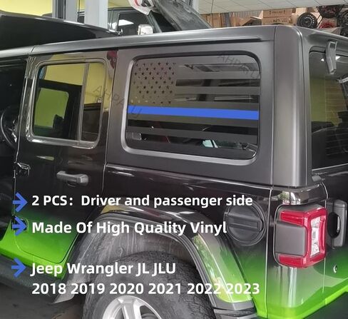 2PCS Rear Side Window American Flag Decal Fits Jeep Wrangler JL JLU 2007-2017 Black USA Flag Vinyl Stickers for Back Window Glass,Precut Exterior Accessories 4 Door (Matte Black) in Saudi Arabia