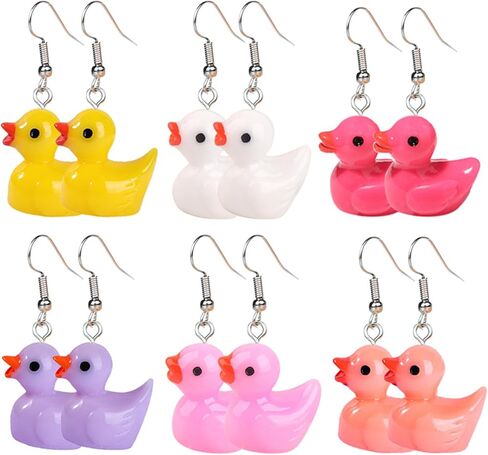 Dreuyet 6 Pairs Duck Earrings Set for Women Unique Cute Rubber Duck Dangle Earrings Lovely Animal Drop Earrings Statement Charming Jewelry Gift in Saudi Arabia