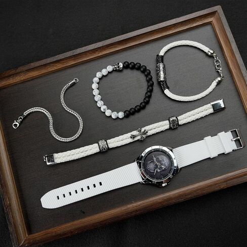Men's Skull Watch with Stackable Bracelet Set, Silicone Band in Kuwait