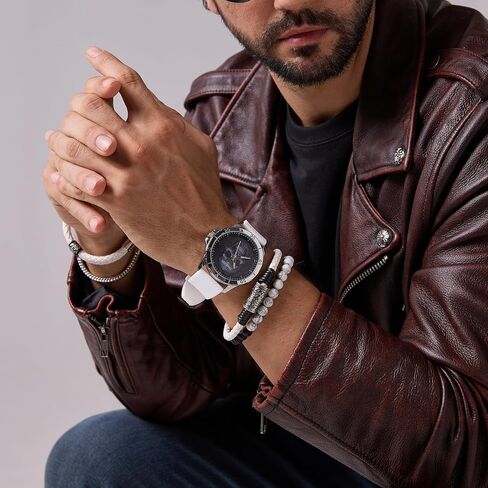 Men's Skull Watch with Stackable Bracelet Set, Silicone Band in Kuwait