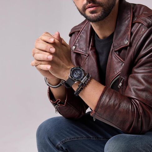 Men's Skull Watch with Stackable Bracelet Set, Silicone Band in Kuwait