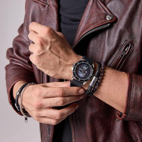 Men's Skull Watch with Stackable Bracelet Set, Silicone Band in Kuwait