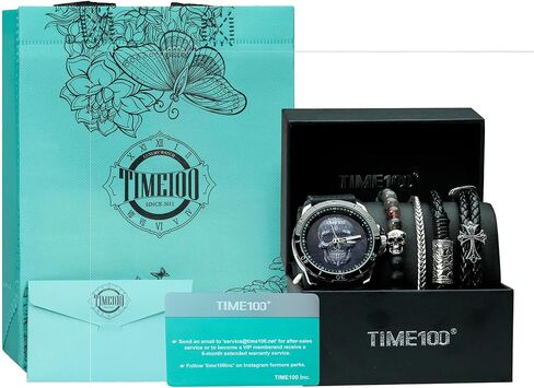 Men's Skull Watch with Stackable Bracelet Set, Silicone Band in Kuwait