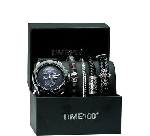 Men's Skull Watch with Stackable Bracelet Set, Silicone Band in Kuwait