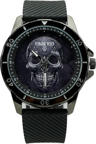Men's Skull Watch with Stackable Bracelet Set, Silicone Band in Kuwait
