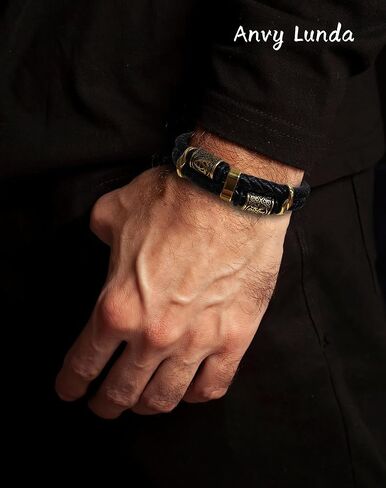 Viking Compass Celtic Knot Mens Bracelet, 316L Stainless Steel Double Row Cuff Bracelets for Men, Braided Leather Punk Gothic Wristband Jewelry in Kuwait